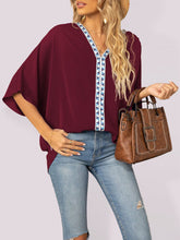 Damen Dolman-Ärmel Chiffon V-Ausschnitt Kurzarmhemd
